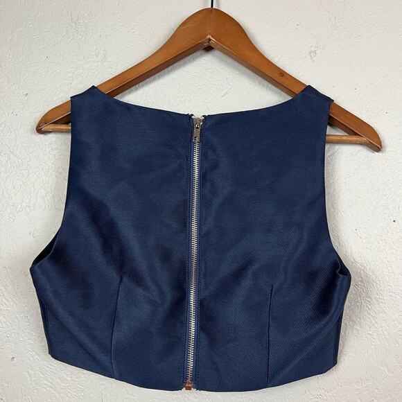 NEW! Tobi Fitted Formal Crop Top Navy Blue Square Neck - M - Picture 3 of 4